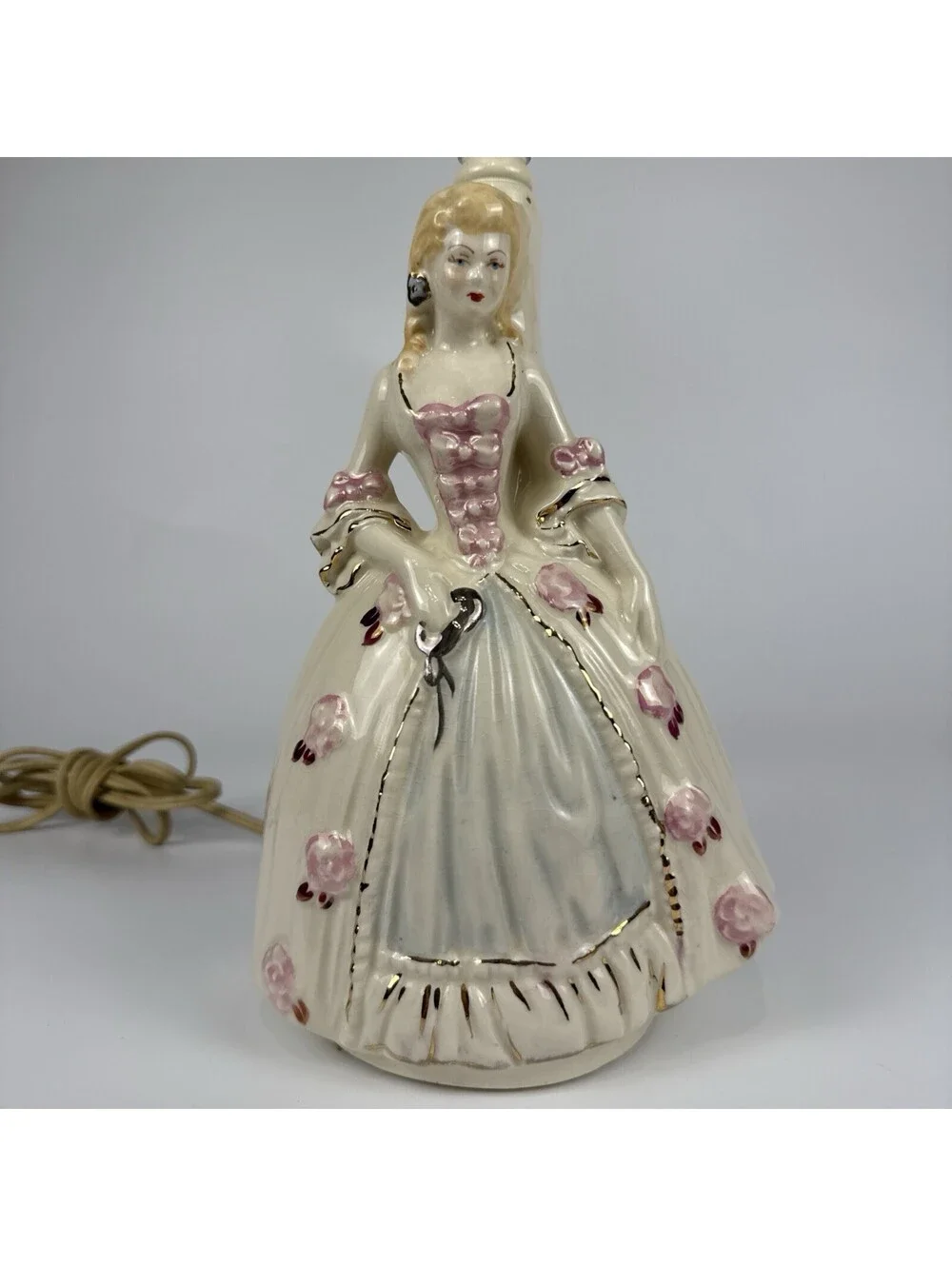 Vintage William F. B. Johnson Colonial Lady Figurine Table Lamp – Hand Decorated